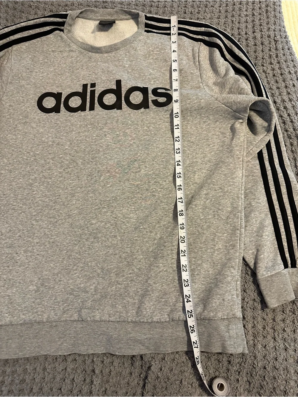 adidas Women’s Grey Large Crewneck Sweatshirt with Black Logo and Stripes